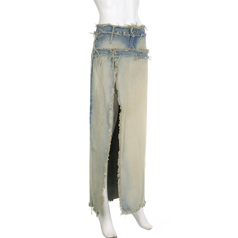 Kj10340 Spring 2024 New Women's Denim Skirt Washed Zipper Patchwork Detachable Fashion Skirt Jeans Women's Denim Clothing