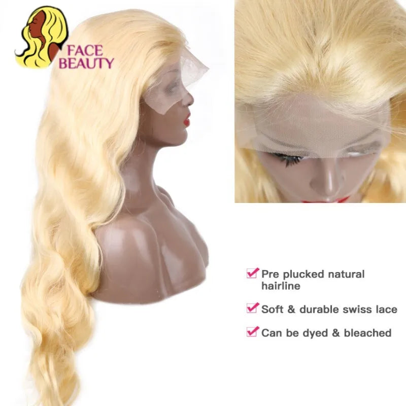 Full Lace Frontal Wig 613 Blonde Body Wave 360 Lace Front Wig Preplucked Brazilian Lace Front Human Hair Wigs For Women 28 inch