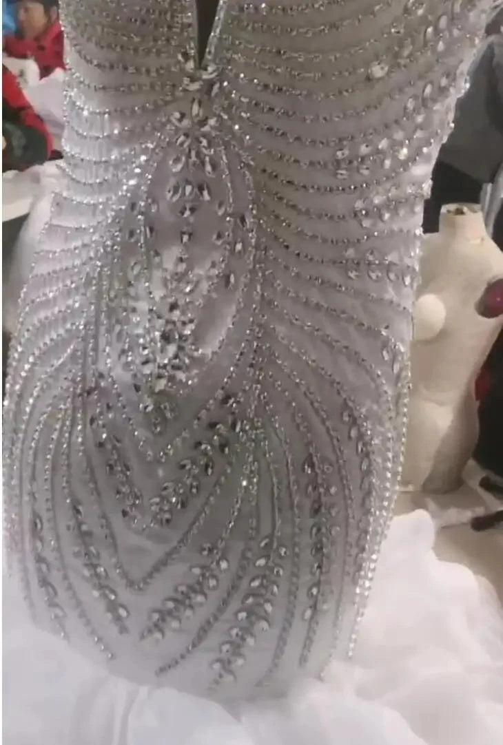 S8277F   Custom African Modest Mermaid   Bridal Gown Beaded Crystals High Neck Lace Applique Women's Wedding Dress