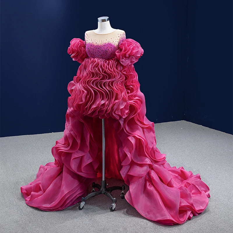 Rsm67565 2022 High Quality Women Pink Pleated Ruffles Evening Dresses Couture Red Carpet Evening Gowns