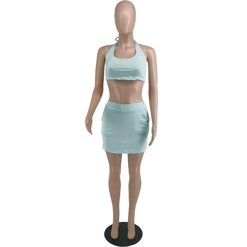 Summer Women Two Piece Outfits Wholesale Dress Sets Sexy Crop Tops and Skirt Suit with Short Casual Plus Size Sets Dropshipping