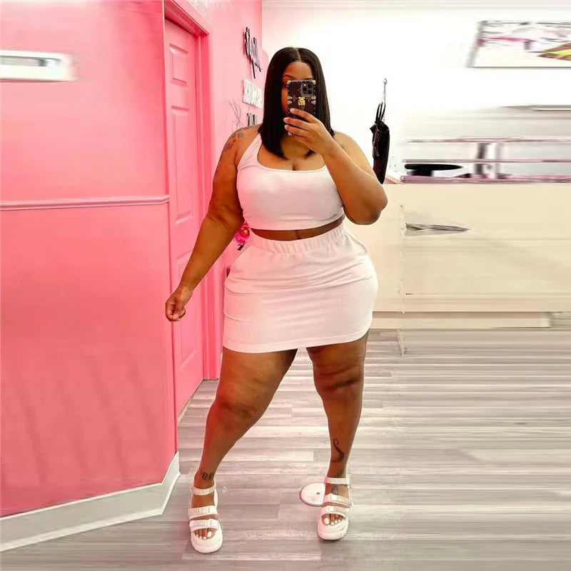 Summer Women Two Piece Outfits Wholesale Dress Sets Sexy Crop Tops and Skirt Suit with Short Casual Plus Size Sets Dropshipping