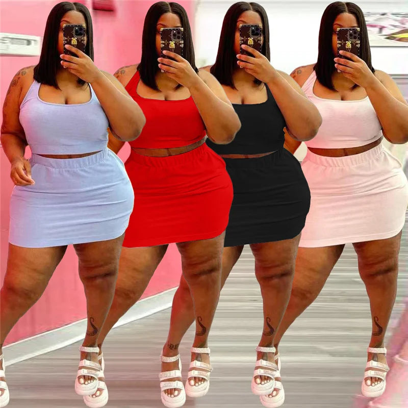 Summer Women Two Piece Outfits Wholesale Dress Sets Sexy Crop Tops and Skirt Suit with Short Casual Plus Size Sets Dropshipping