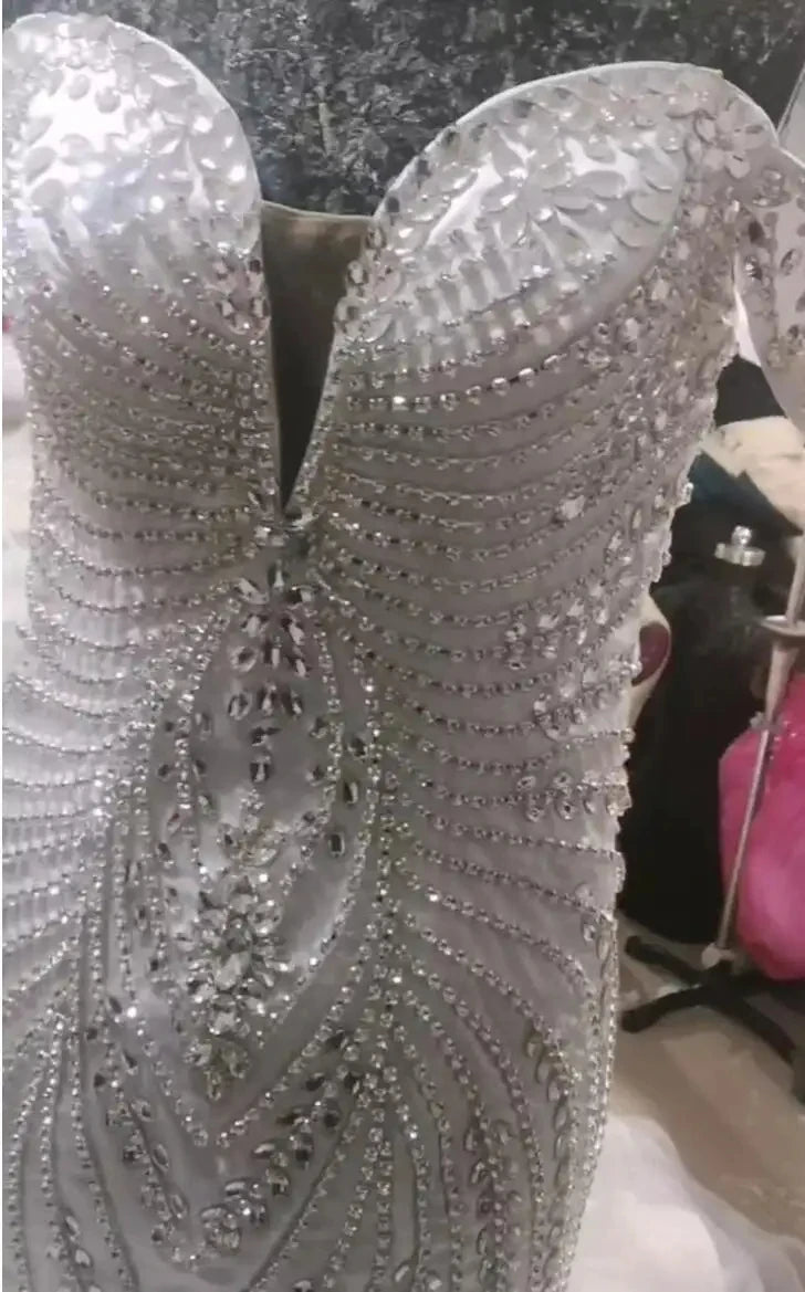 S8277F   Custom African Modest Mermaid   Bridal Gown Beaded Crystals High Neck Lace Applique Women's Wedding Dress