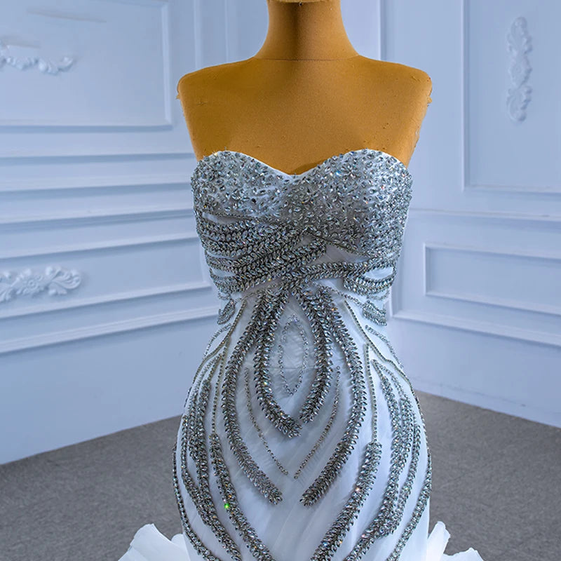 Jancember Heavy Beaded off Shoulder Crystal Ruffle Mermaid Wedding Women's Dress RSM67365
