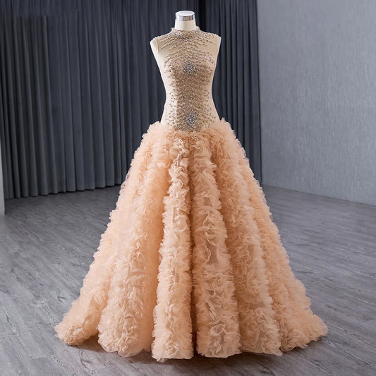 Jancember 241015 Elegant Sleeveless High Neck A-line Evening Party Dresses