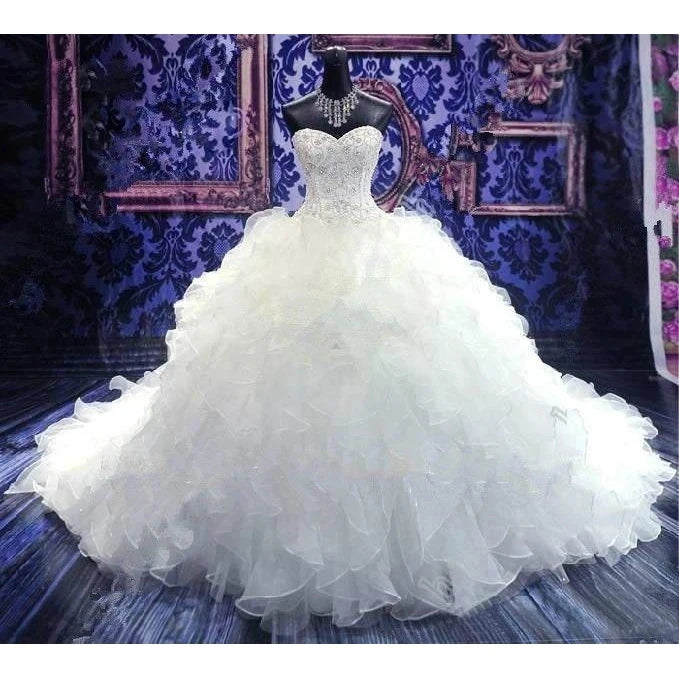 2023 Luxury Beaded Wedding Dresses Bridal Gowns Princess Gown Organza Ruffles Lace Cathedral African Ball Gown Wedding Dresses
