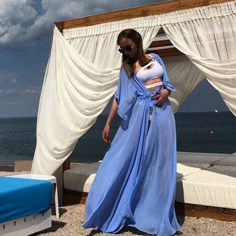 Summer Women Sexy Bikini Cover Up Chiffon Robe Tunic  Swimsuit Beach Long Dress Bathing Suit