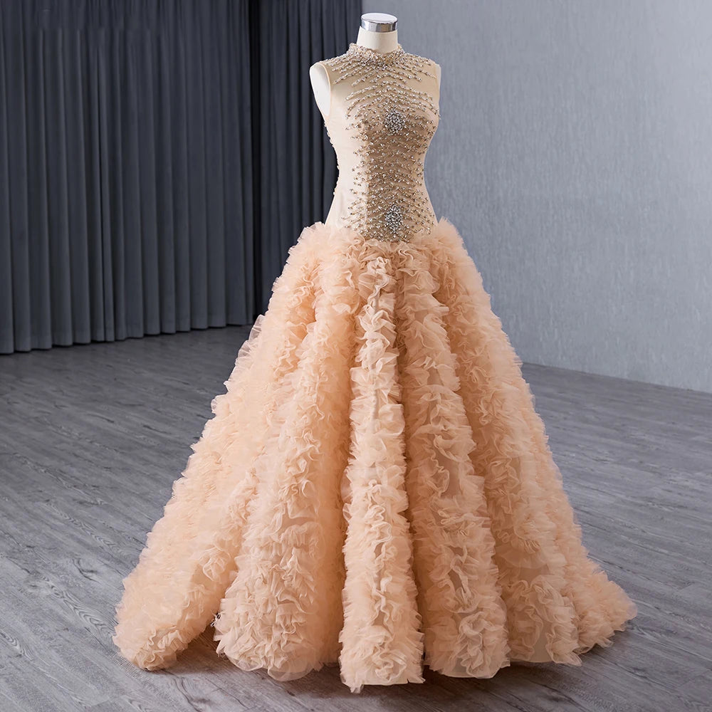 Jancember 241015 Elegant Sleeveless High Neck A-line Evening Party Dresses