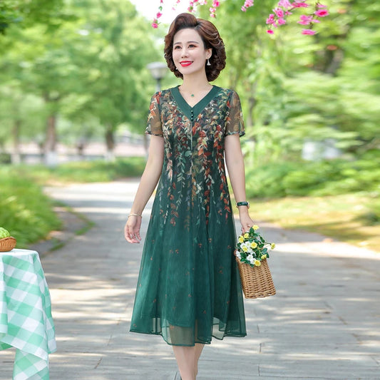 Summer Women Elegant Positioning flower Casual Thin Beach Long Party Dress V Neck Maxi Chiffon Dresses Female Vestidos