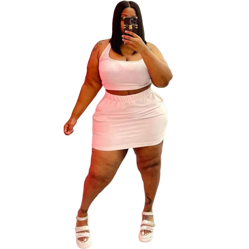 Summer Women Two Piece Outfits Wholesale Dress Sets Sexy Crop Tops and Skirt Suit with Short Casual Plus Size Sets Dropshipping