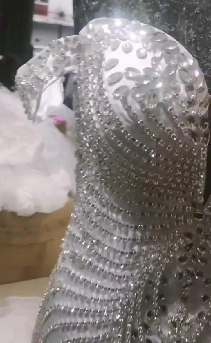 S8277F   Custom African Modest Mermaid   Bridal Gown Beaded Crystals High Neck Lace Applique Women's Wedding Dress