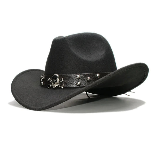 Adult Wool Fedoras Hats Kids Parents Wool Hat  New Fashion Retro West Cowboy Hat Width Rims Skull College Fashion Bowler Hat