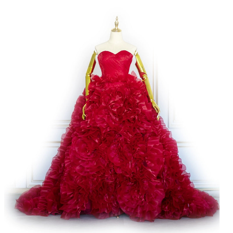 New New Arrival Photo Studio Theme Wedding Dress Clothing Photography Colored Mesh French Tube Top Dress Heavy Industry Fancy Wine Red