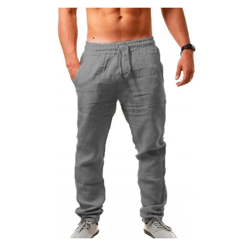 Men's Trousers Cotton Linen Fashion Casual Pants Solid Color Breathable Loose Shorts Straight Drawstring Pants Streetwear Men