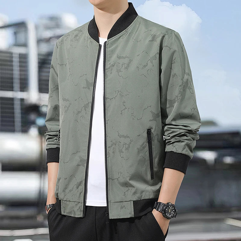 Men's Outdoor Mountaineering Hiking Windproof Breathable Jacket Spring Autumn Fashion Trend Versatile Stand up Collar Jacket