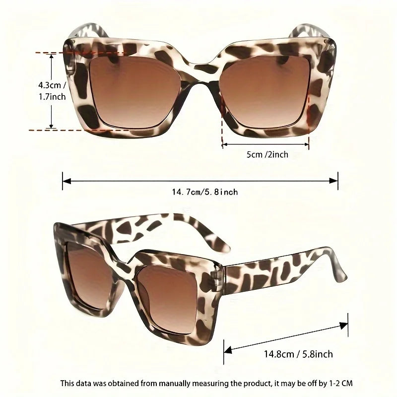 Leopard Retro Oversized Fashion Glasses For Women Chic Large Frame Glasses Perfect For Vacation Beach & Travel