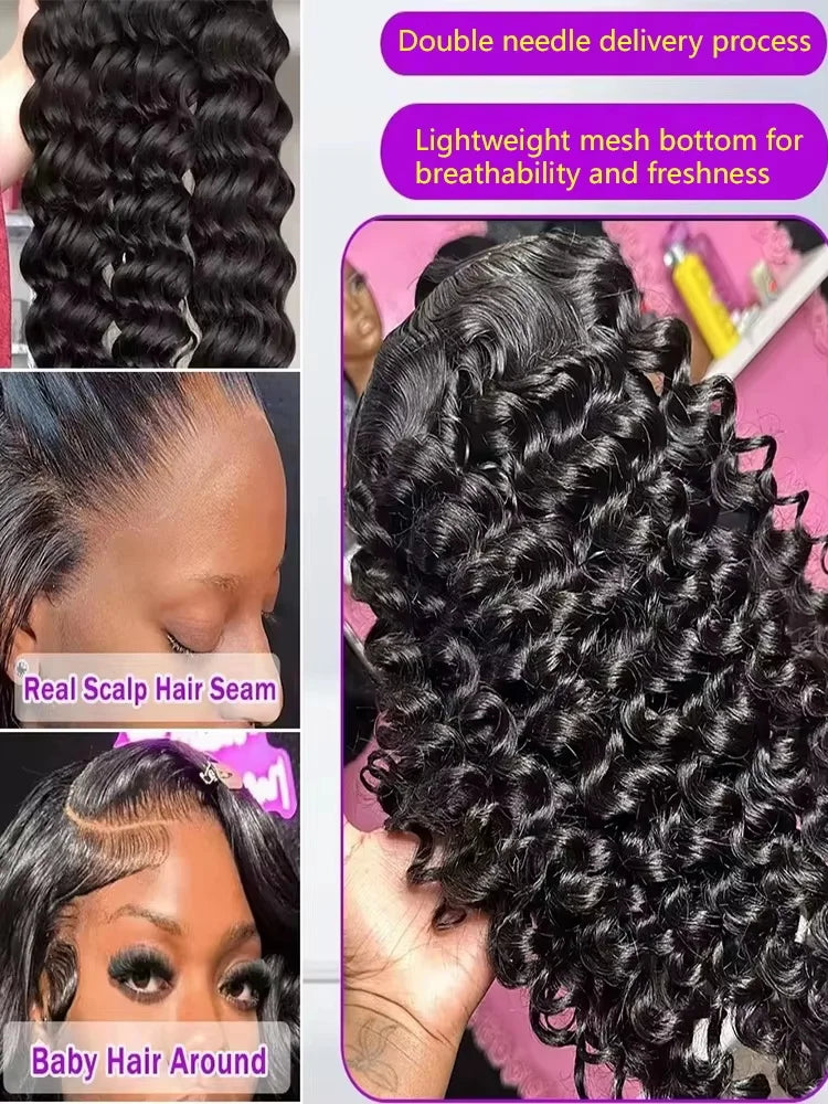 250 High Density Loose Deep Wave Pattern Wigs 30 40 Inch 13x6 HD Lace Frontal Wig 13x4 Lace Closure Human Hair Wig For Women