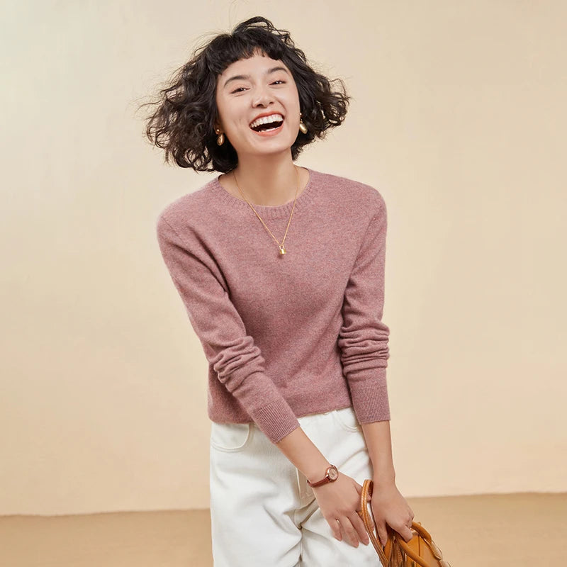 Women's pullover autumn/winter 100% pure cashmere sweater casual knitted sweater round neck loose Tops basic versatile Blouse
