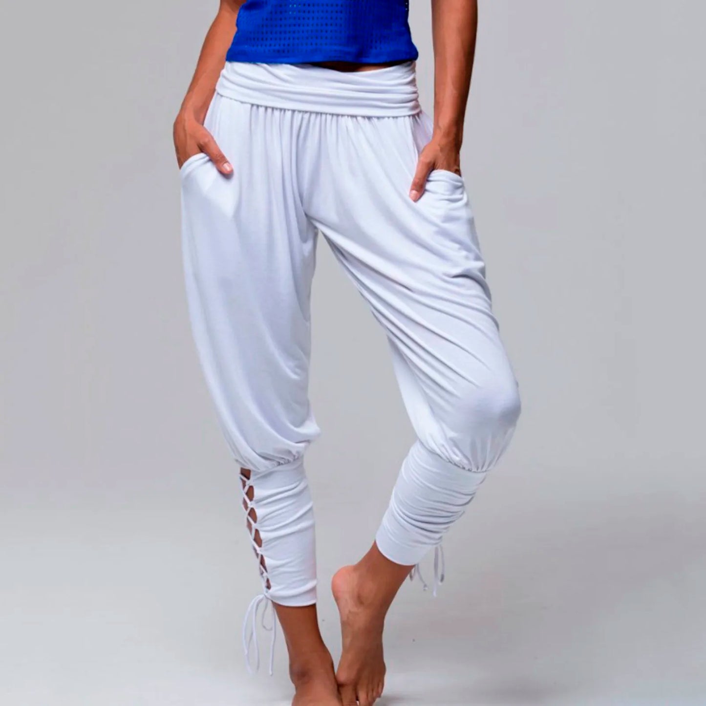 Women'S Pants Streetwear Pants For Women Yoga Sportwear Lace Up Bandage Solid Elastic Waist Pants Women'S Clothing