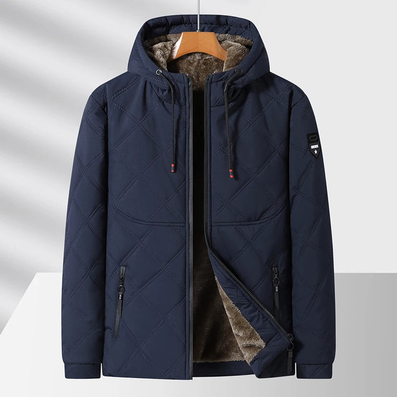 Men's Warm Quilted Jacket - Hooded, Soft Fleece Lining & Durable, Comfortable for Daily Wear, Outdoor & Winter Casual Style