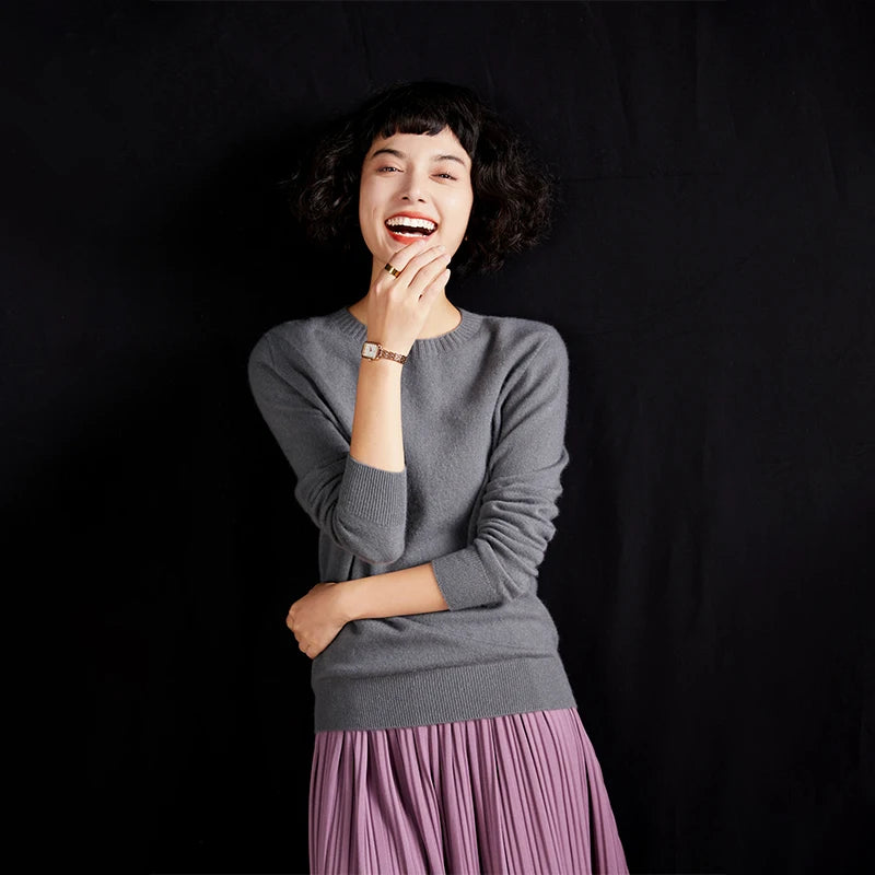 Women's pullover autumn/winter 100% pure cashmere sweater casual knitted sweater round neck loose Tops basic versatile Blouse