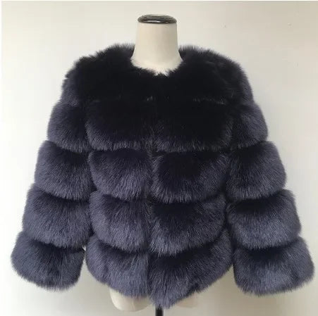 Faux Fur Women Coats Solid Round Neck Full Sleeve Coat Thick Warm Fox Short Open Stitch Elegant Splice Autumn Winter 2024