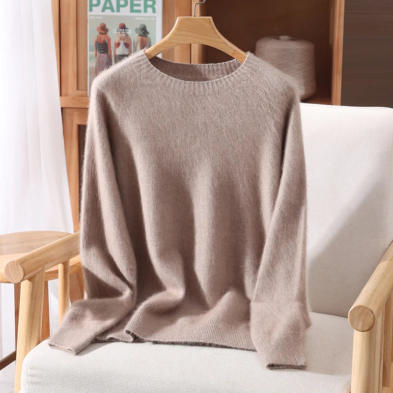 Autumn Winter Women's Solid Color 100% Mink Cashmere Sweater Basics Pullover Skin Friendly Knitwear Soft Warm Female Clothes Top