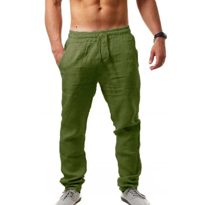 Men's Trousers Cotton Linen Fashion Casual Pants Solid Color Breathable Loose Shorts Straight Drawstring Pants Streetwear Men