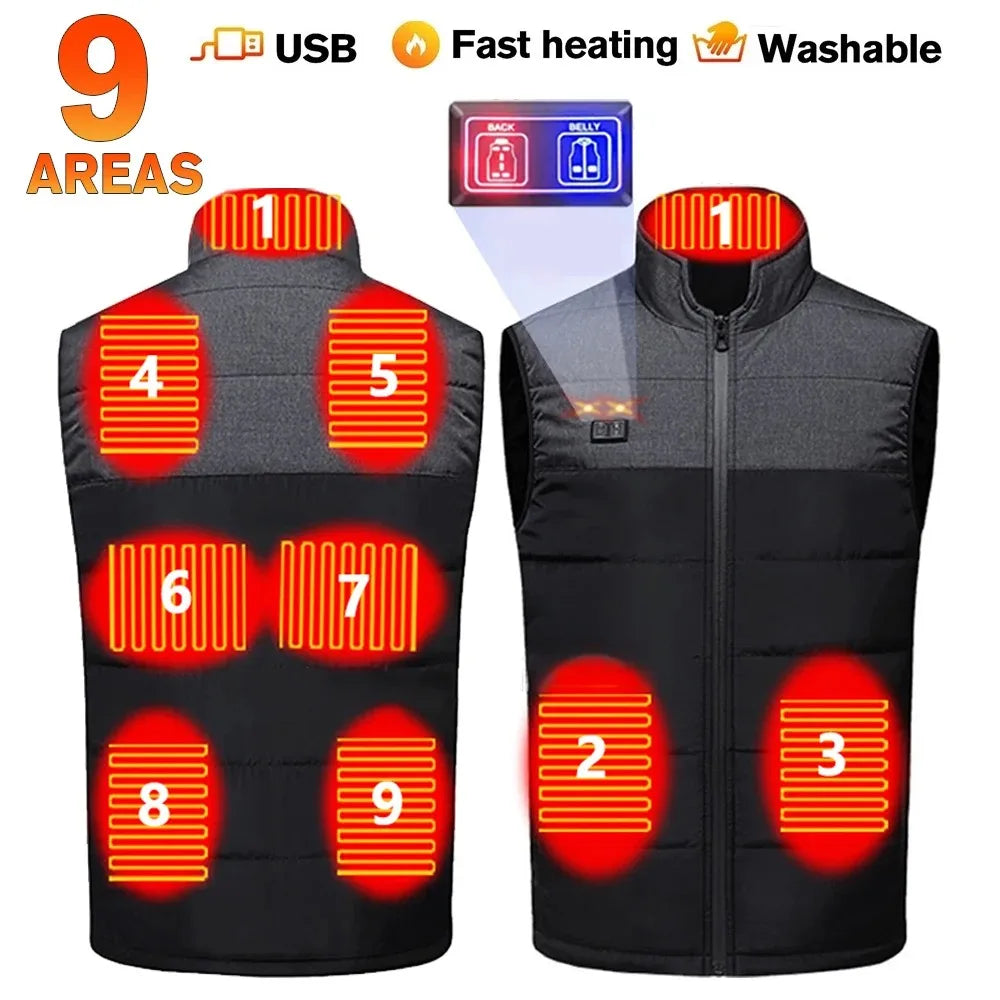 21 Areas Heated Jacket Men Warm Vest USB Self Heating Jacket Women Heated Coat Ski Camping Hiking Winter Cotton Clothes Washed