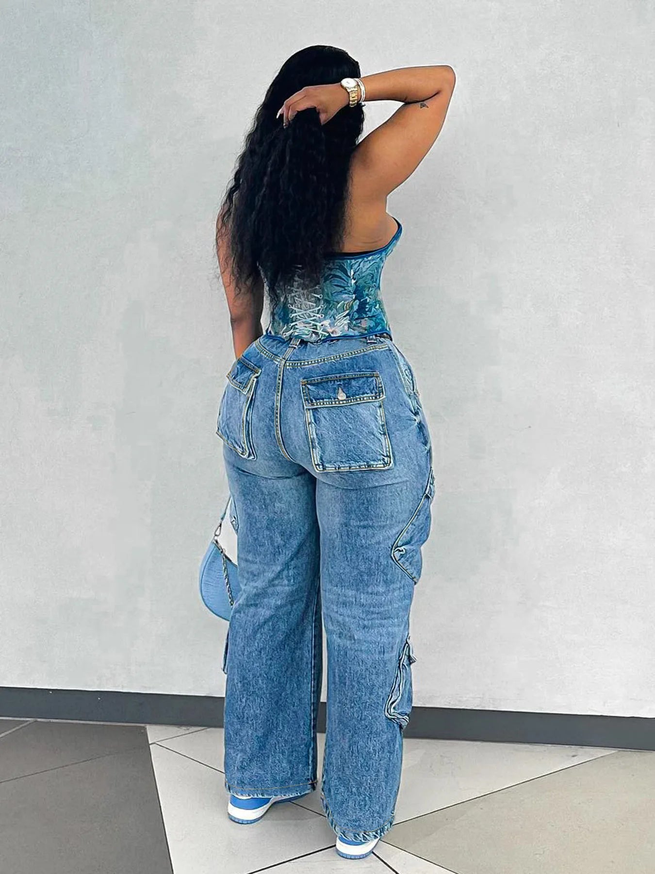 Sister Star Summer Fashion Ladies Casual Fashion Loose Light Blue Multi-pocket Versatile Wholesale Temperament Commuter Jeans