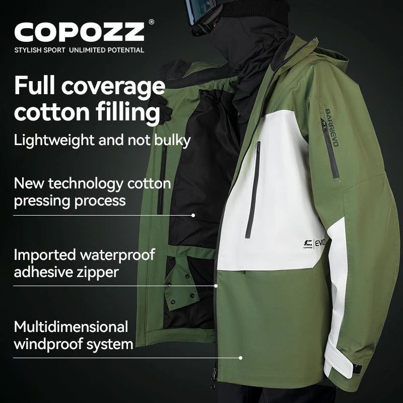 COPOZZ Skiing Coats Winter Warm Women Men Tracksuit Hooded Sports Snowboard Jacket Mountain Female Outwear Windproof Ski Clothes