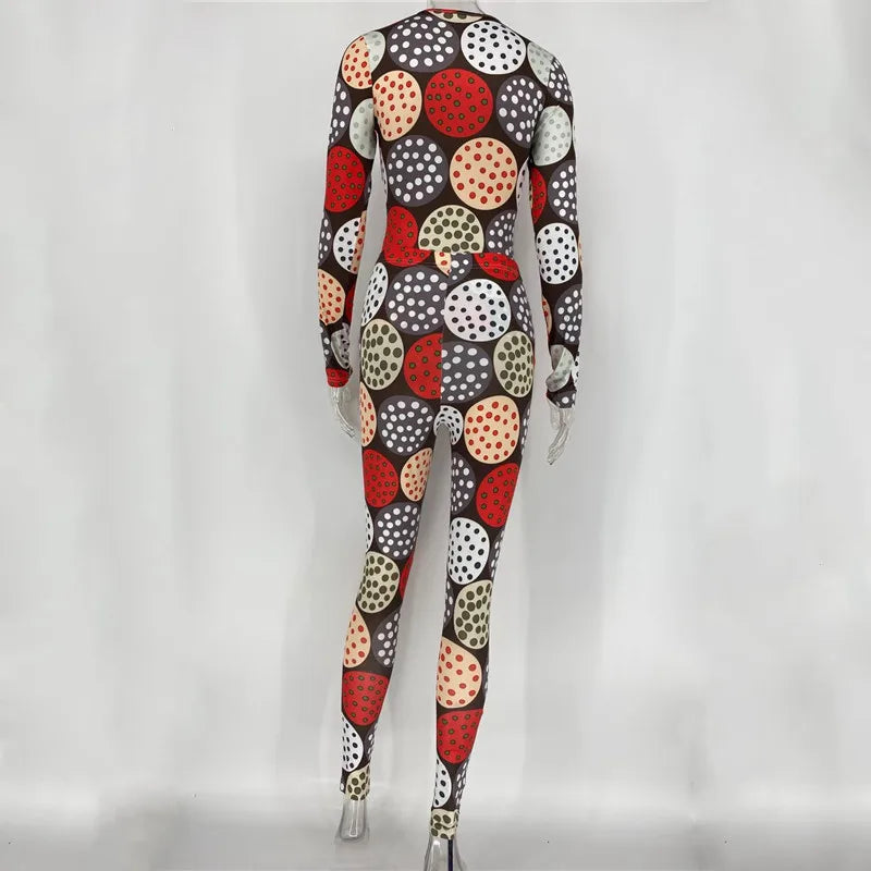 Joskaa Polka Dot Cookies Print 2020 Autumn New Colorful Two Piece Outfit Women's Long Sleeve Blouse Tight Hip Pants Suit