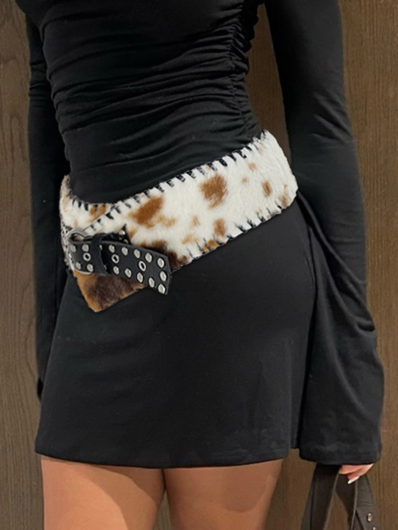 Fashion Classical Leather Pu Spliced Faux Fur Women’s Belts Cow Pattern Exquisite Retro Accessories