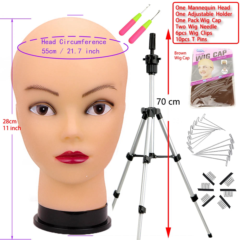 New Mannequin Head Wig Stand With Adjustable Wig Tripod Stand Holder  For Wigs Making Display With T Pins /Wig Cap For Free Gift