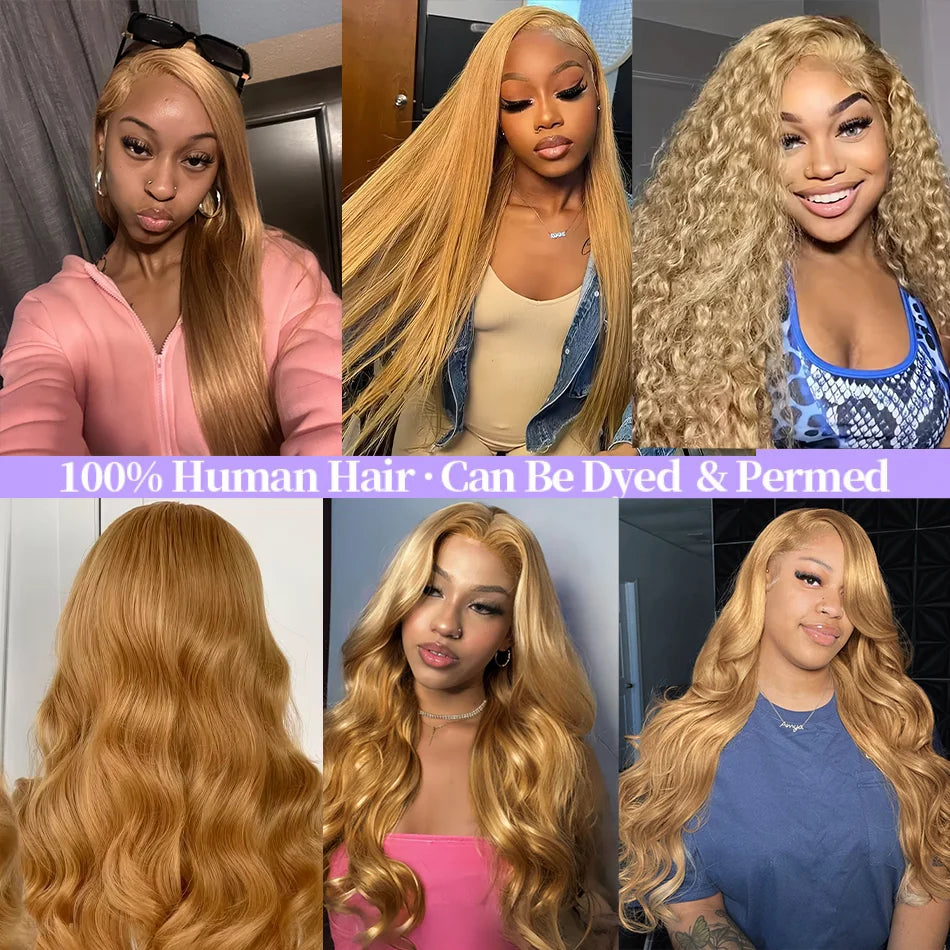 36 Inch 27# Honey Blonde 13x6 13x4 Hd Transparent Bone Straight Lace Frontal Brazilian Colored Wigs 100% Pre Plucked For Women