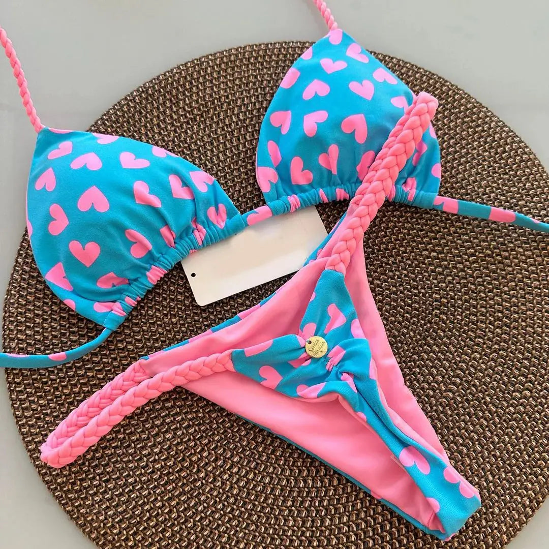 Joskaa 2025 Summer Print 2 Piece Bikini Sets Women Swimwear Sexy String Bra+Briefs Matching Bathing Suits Vacation Beachwear
