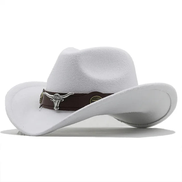 Western Cowboy Hat Roll Brim Cowgirl Cap Cowboy Jazz Fedora Hats Felt Cap with Cow Band for Women Men Children