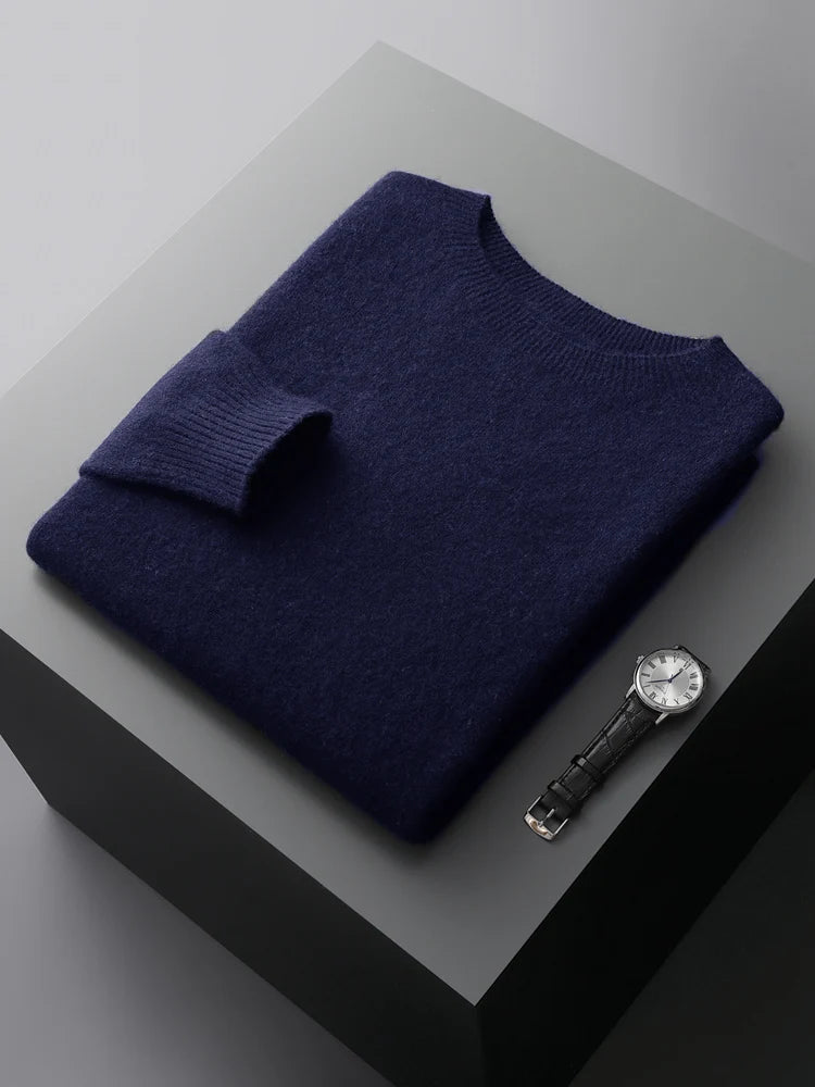 Basic Men's Seamless Wool Pullover Sweater Autumn Winter O-neck Solid 100% Merino Wool Knitwear Casual Simple Man Clothes Tops