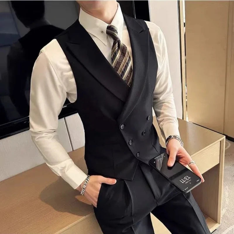 Banquet Business Office Social Work Wear Bottoming Slim Suit Vest Men Clothing Korean Fashion Smart Casual Black Sleeveless Tops