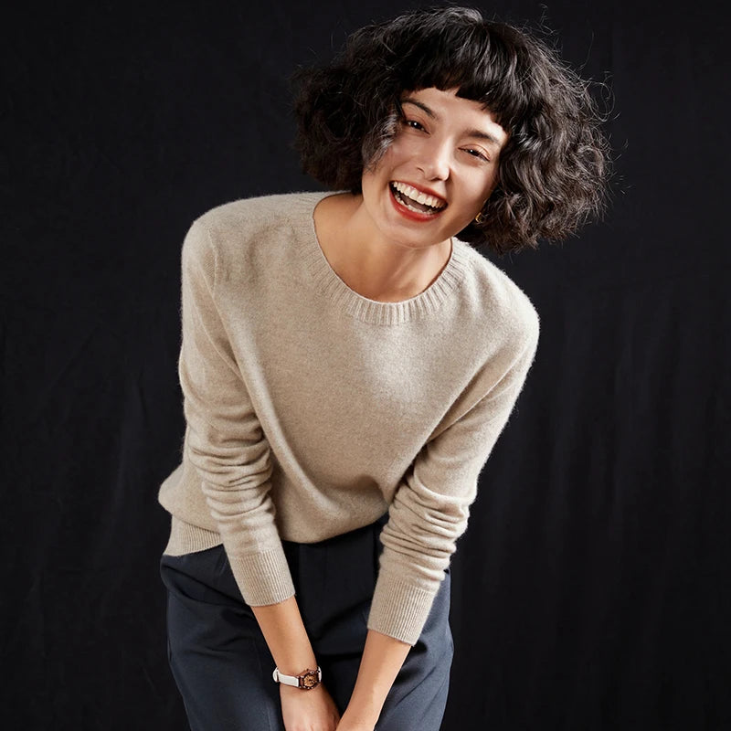 Women's pullover autumn/winter 100% pure cashmere sweater casual knitted sweater round neck loose Tops basic versatile Blouse