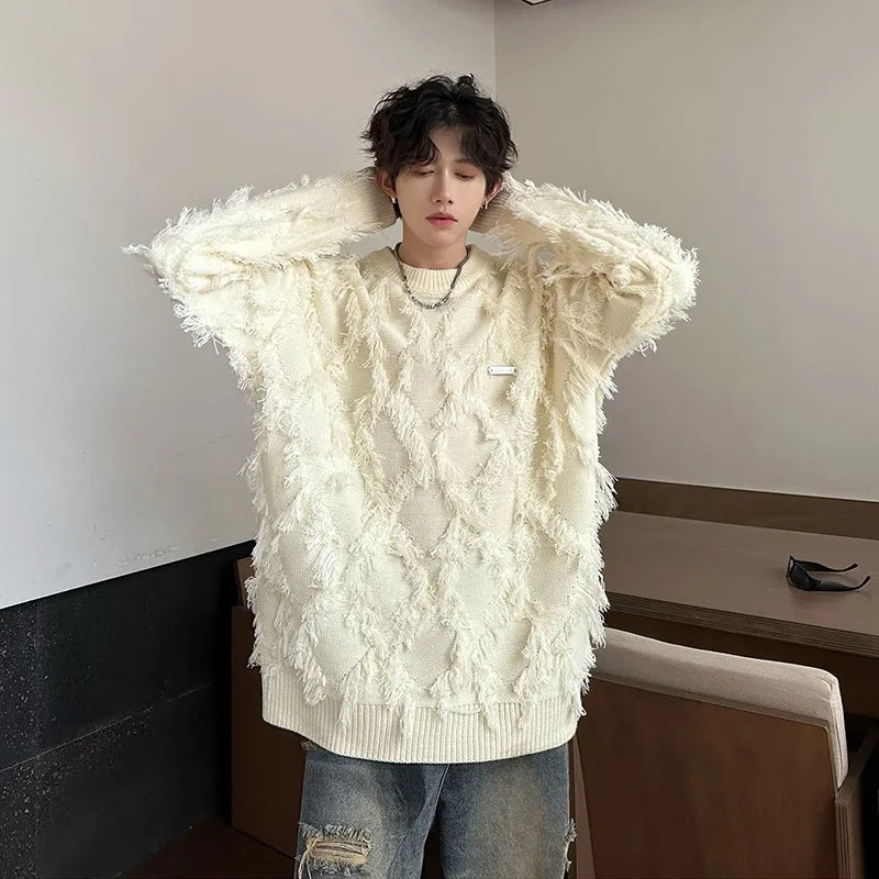 Streetwear Sweater Men Stylish New Retro Hole Fringed Sweater Loose Versatile Knitwear Pullovers Long Sleeve Jumpers Clothing