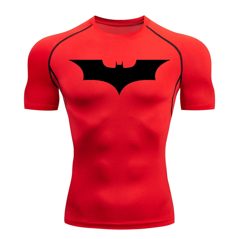 Men's Bat Print Compression Shirt Summer Short Sleeve Quick Dry Rash Guard Gym Workout Running T-Shirt Athletic Tees Tops