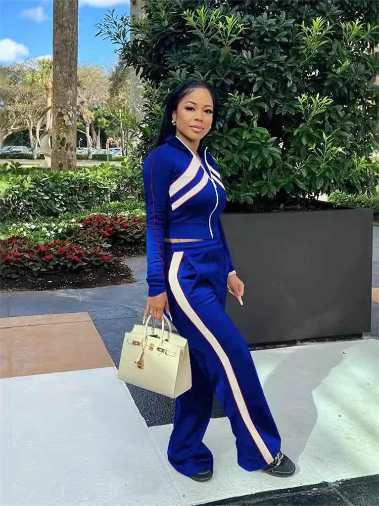 Wmstar Two Piece Set Women Pants Sets Casual Top Loose Stretch Zipper Long Sleeve Fall Clothes New Style Wholesale Dropshipping