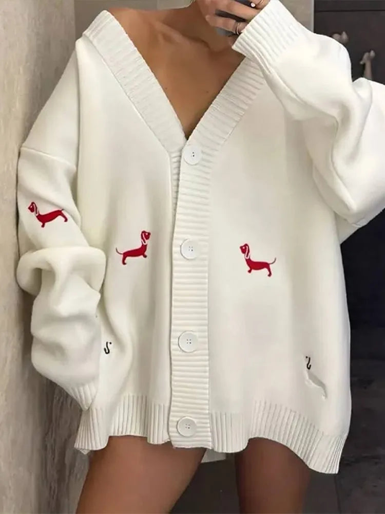 Elegant Printed Women's Knitted Cardigan Vintage O-neck Single Breasted Full Sleeve Female Sweaters 2025 Autumn Lady Outwears