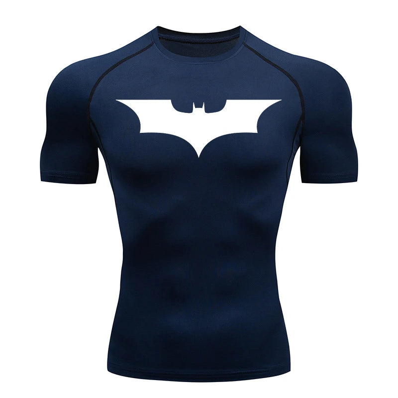 Men's Bat Print Compression Shirt Summer Short Sleeve Quick Dry Rash Guard Gym Workout Running T-Shirt Athletic Tees Tops