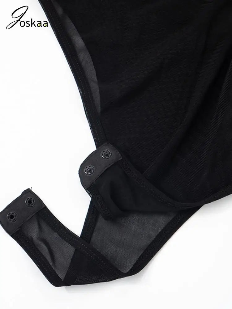 Joskaa Black Mesh See Through 2 Piece Sets Women Sexy Sleeveless Bodysuit+Pleated Maxi Skirt Mathching 2025 Midnight Clubwear