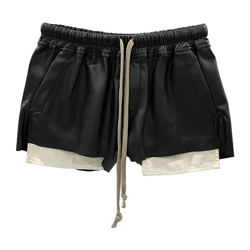 HKSH Women's Tide RO Style PU Leather Shorts Streetwear Fashion Pocket Comfortable New Versatile Dark Chic Y2K Punk Capris H2512