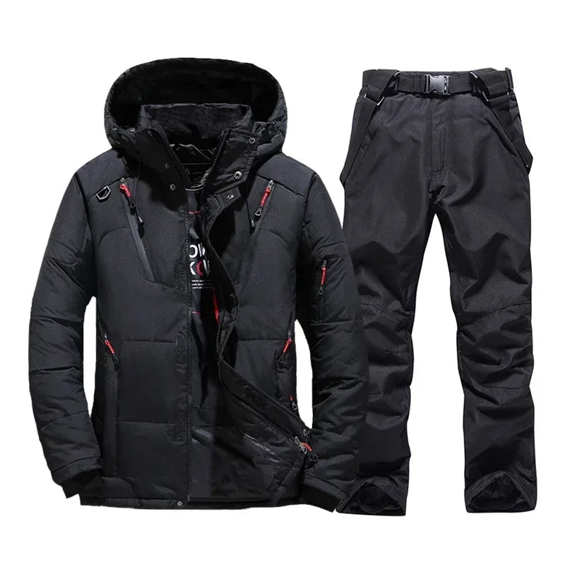 New Thermal Winter Skiing Down Jacket Ski Suit Men Snowboard Bibs Pants Warm Set Male Snowmobile Clothing For Wear Overalls