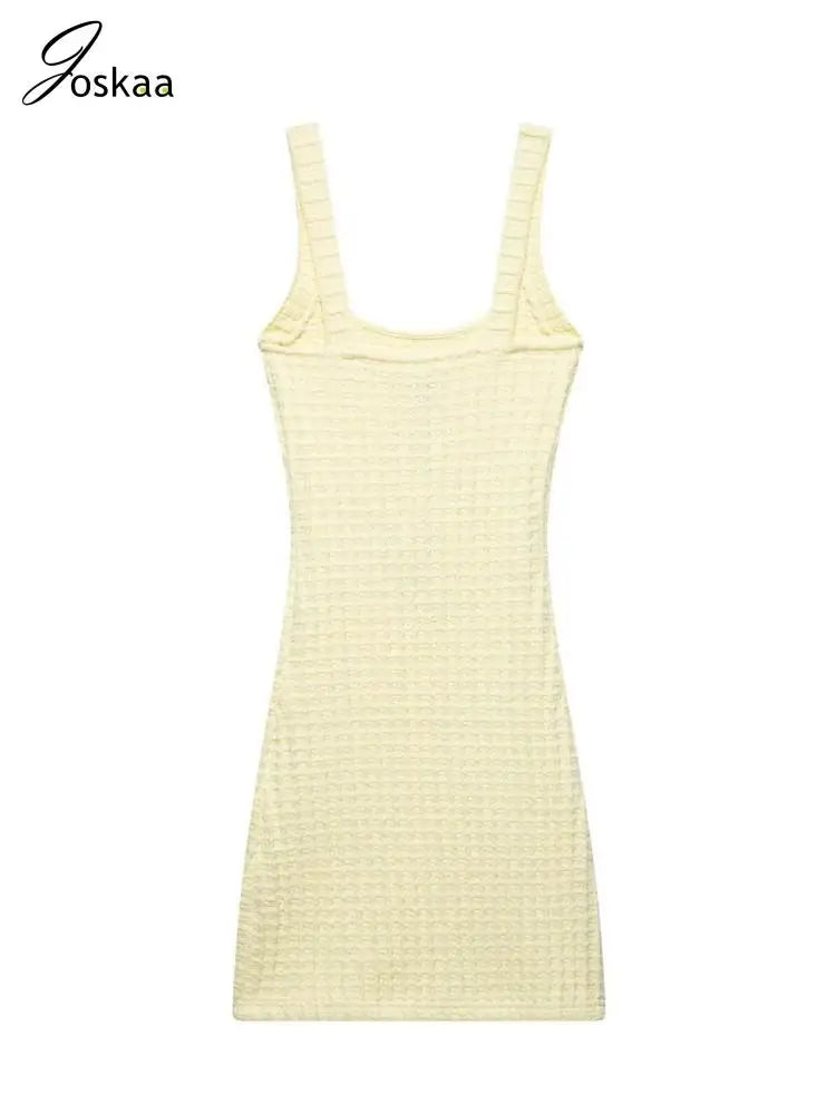 Joskaa 2025 Summer Women's Knitted Dress Sexy U-Neck Sleeveless Bodycon Mini Dresses Holiday Beachwear Vintage Streetwear
